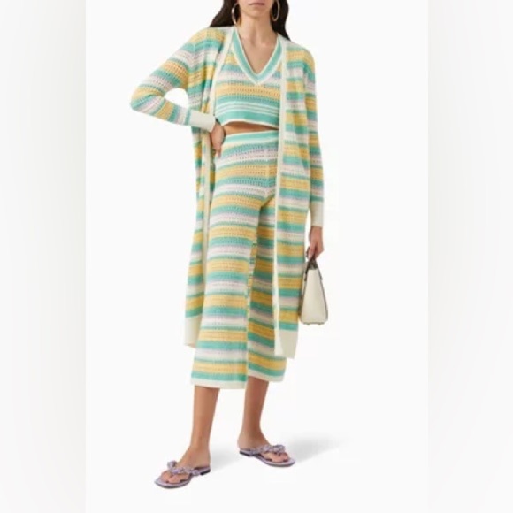 Izaak Azanei Long cardigan with multi-colored crochet stripe Cashmere Wool Blend - Picture 1 of 12